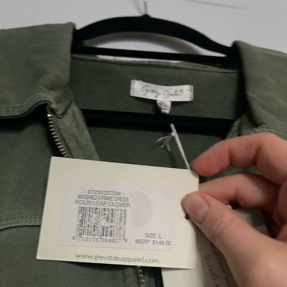 NWT, Grey State Olive Green Utility Dress - Washed Irvine Dress - Picture 6 of 9